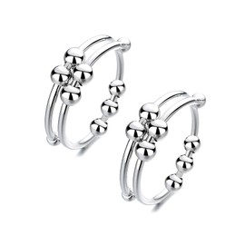 Silver Adjustable Fidget Rings, Anxiety Relief ring, Anti-worry Bead Rings Spinner Ring Gift for Women Men Girls