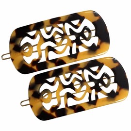 French Amie Swirls 2 ¼” Celluloid Handmade Snap Hair Clips for Women and Girls - 2 Pieces (Yellow Tokyo)
