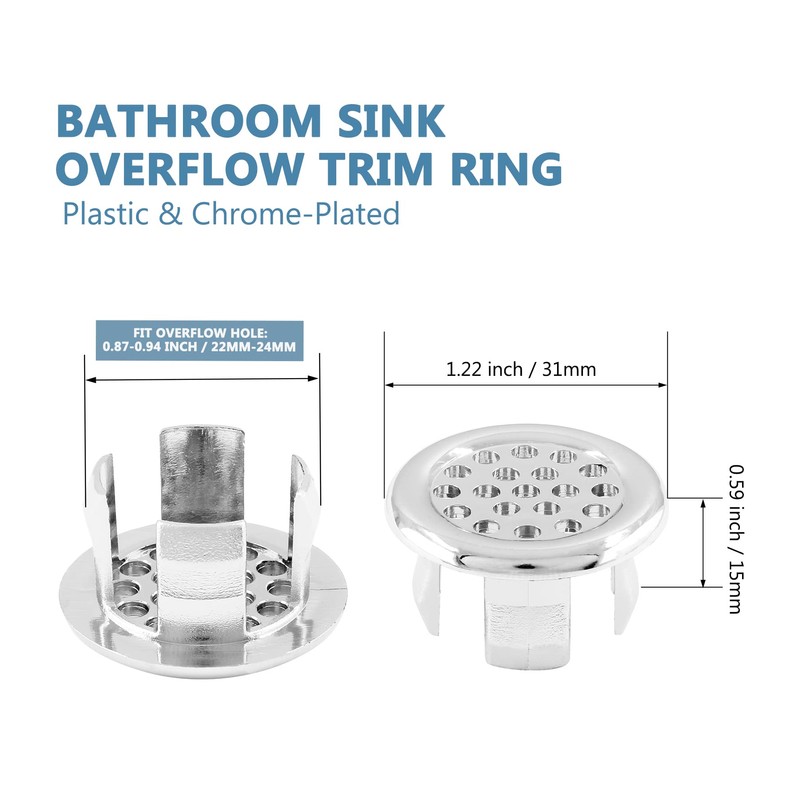 Qjaiune 3 Pack Bathroom Sink Overflow Trim Ring, Electroplating Chrome