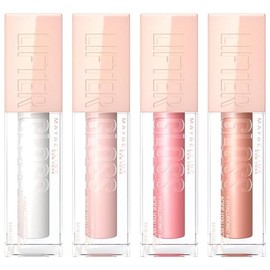 Maybelline Kit 4 Brillos Labiales Lifter Gloss, 5.4ml c/u, de Larga Duración, con Ácido Hialurónico, Brillo hidratante hasta por 4 horas, con aplicador XL para una aplicación uniforme