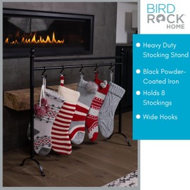 BIRDROCK HOME 8 Hook Deluxe Christmas Stocking Holder Stand for Floor | Heavy Duty Freestanding Rack | Iron Metal with Sturdy Base: 41” Long x 35” Height x 11” Wide | Holiday Decor Hanger | Black