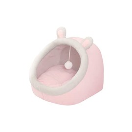 Andiker Cat Beds for Indoor Cats, Semi-Enclosed Cat Cave Bed with a Plush Ball Large Space for Cats to Sleep Soft and Comfortable Covered Cat Bed with a Washable and Detachable Mat (L, Pink)