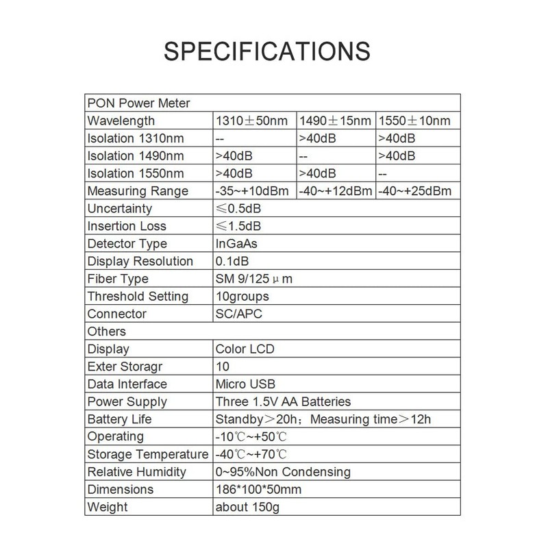 Handheld PON Power Meter Optical Fiber Tester Network Ten Data