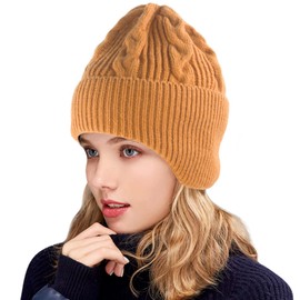Muryobao Gorro de invierno para mujer, cálido, suave, elástico, holgado, Amarillo, Talla única