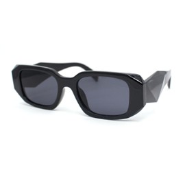 SA106 Mod Diamond Beveled Cut Geometric Rectangle Plastic Sunglasses All Black