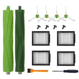 Replacement Parts Compatible with iRobot Roomba I, E & J Series i7 i7+ i2 i3 i3+ i4 i4+ i6 i6+ i8 i8+/Plus j7 j7+ E5 E6 E7, 1 Set of Multi-Surface Rubber Brushes, 4 HEPA Filters, 4 Side Brushes