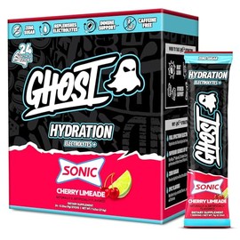 GHOST Paquetes de hidratación, Sonic Cherry Limeade, 24 sobres, polvo de electrolitos - Suplemento de bebida con magnesio, potasio, calcio y vitamina C - Vegano