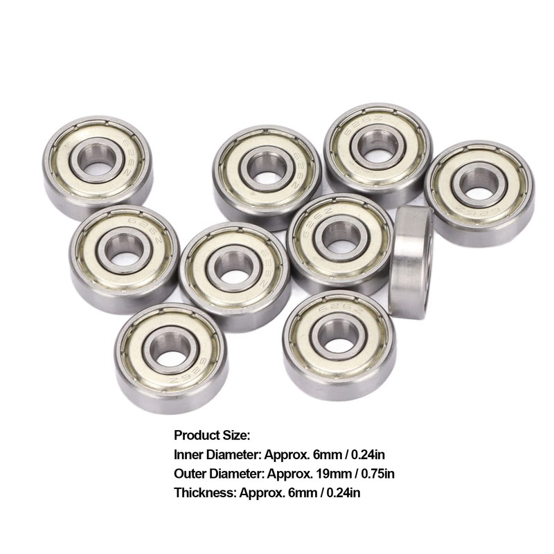 10Pcs 626Z Ball Bearing, 6x19x6mm Stainless Steel Double Shielded Deep