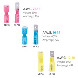 Wirefy Spade Connector Kit - Male and Female Spade Wire Connectors Kit - Quick Disconnect Electrical Terminal Connectors - 22-10 Gauge - 250 PCS