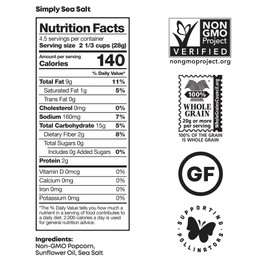 Black Jewell Simply Sea Salt Popped Popcorn, Gourmet Specialty Popcorn, 4.5 Ounces (Pack of 3)