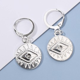 Yheakne Evil Eye Coin Earrings Silver Disc Drop Earrings Evil Eye Hoop Earrings Vintage Lucky Charm Earrings Jewellery for Women and Girls