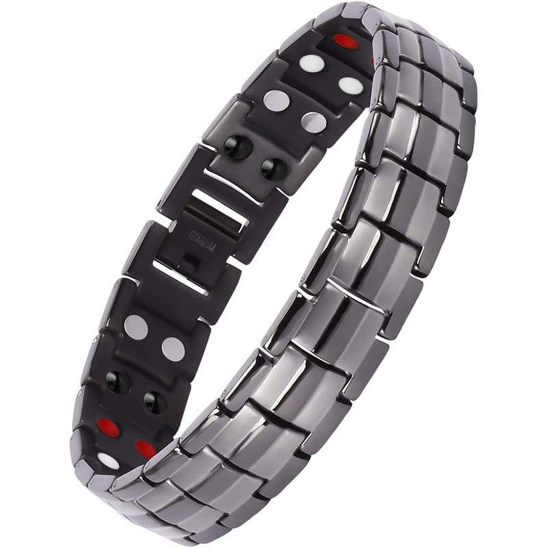 JEROOT Men's Magnetic Bracelet Made of Brushed Grey Titanium Bracelet