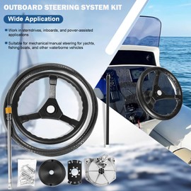Outboard Steering System Kit with 15FT Steering Cable, 3/4" Tapered Shaft, Swivel Helmet, 13.5" Steering Wheel, 90 Degree Bezel Kit and Hardware