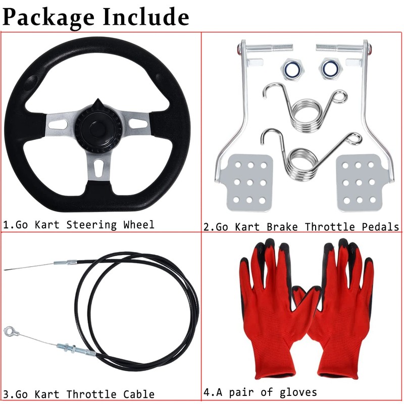 Go Kart Brake Throttle Pedals with Automotive Steering Wheels,71" Cable