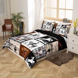 Loussiesd West Cowboy Duvet Cover Set Double Size For Kids Boys Adults Teens Rodeo Cowboy Style Bedding Set Western Animal Cow Skull Comforter Cover with 2 Pillowcases West Desert Beds Set