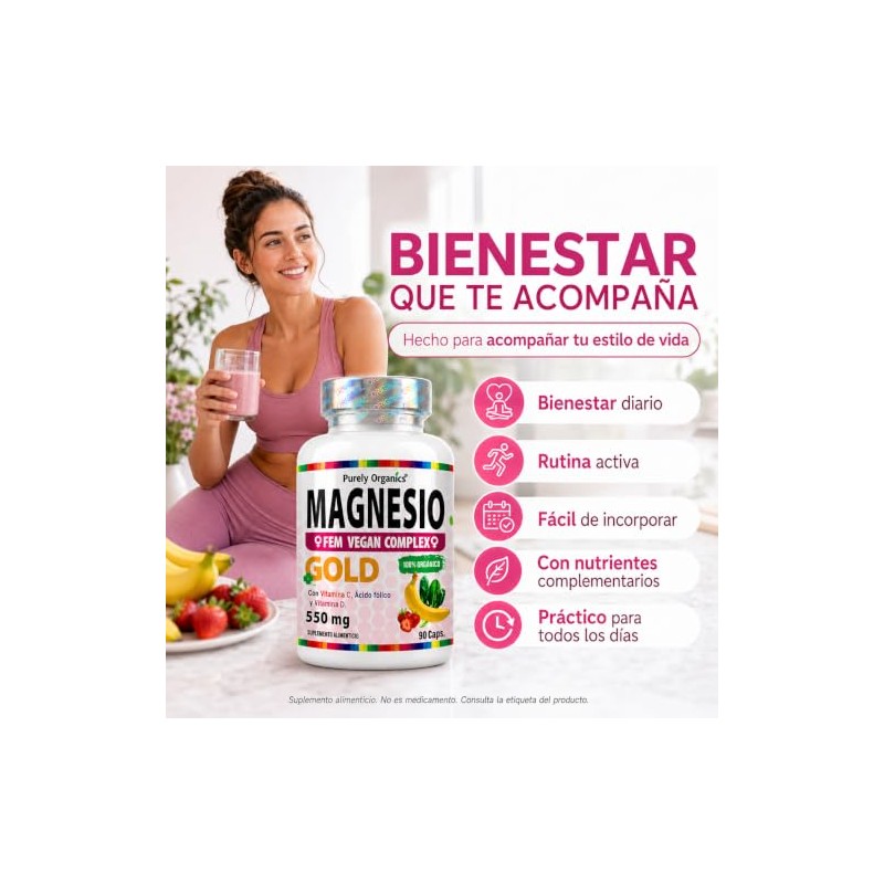 Magnesio Complex Fem Citrato Ácido Fólico Vitamina Bienestar Diario Purely