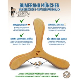 Boomerang Set Beginners & Children, Handmade in Germany, Premium Wood with 8 Layers, Boomerang Munich, London & Bag, Right-Handed