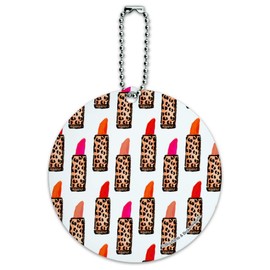 Leopard Print Lipsticks Round Luggage ID Tag Card Suitcase Carry-On