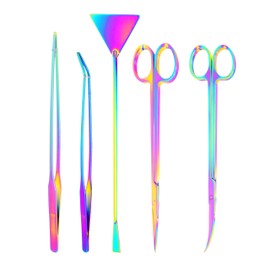 Mandala Crafts Rainbow Stainless Steel Aquascape Tools Kit - Aquascaping Tools Aquarium Tweezers Tongs Aquarium Scissors for Aquarium Plants Fish Tank - Terrarium Tools