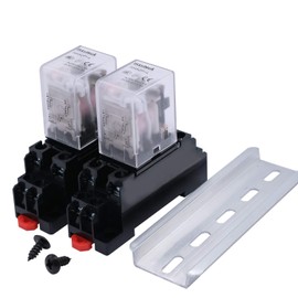 mxuteuk 2pcs HH52P DC 12V Coil 8 Pin 5A DPDT LED Indicator Electromagnetic Power Relay, with Base, with DIN Rail Slotted Aluminum