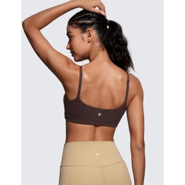 CRZ YOGA Butterluxe Women's Adjustable Straps Sports Bra Padded Scoop Neck Yoga Bras Wireless Workout Crop Top Hot Fudge Brown 14
