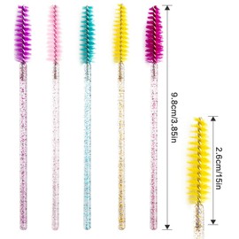100pcs Mascara Wands Disposable Eyelash Mascara Eyebrow Brushes Applicator Makeup Cosmetic Brush with Crystal Handle for Eyelash Extensions Mascara Use Extension Supplies Applicator Makeup Brush Kits (100Pcs-Gold)