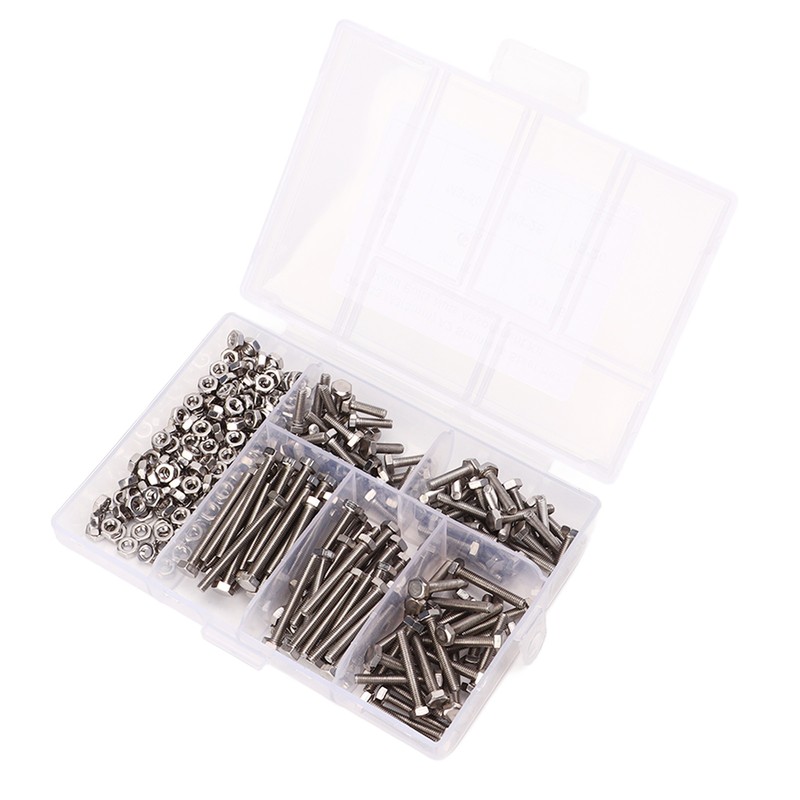 300Pcs M3 Hex Screws Nuts Set with Storage Box Uniform