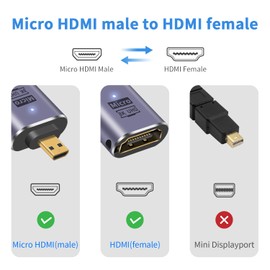 Duttek 8K Micro HDMI to HDMI Adapter (2 Pack), Standard Micro HDMI Adapter 2.1 Version, Micro HDMI Male to HDMI Female, Extension Adapter Supports 8K @ 60Hz for Camera, Laptop, UltraHD, 3D