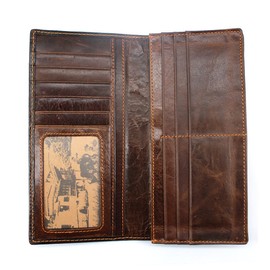 Medifier Mens Leather Genuine Extra Capacity Wallet Bifold Slim Brown Front Pocket Engraved Dragon Wallets with Credit Card Holder ID Window for Men Women Husband Boyfriend Him Gifts Long Style