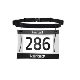 Karteo Race Number Strap [Pack of 1] Running Belt Black Running Belt Number Belt Elastic Start Number Belt with Sliding Cord Loops Start Number Strap
