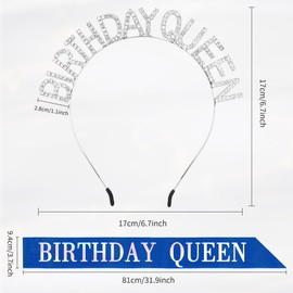 Black Birthday Sash,Birthday Crown Adult Woman,Birthday Queen Sash for women,Birthday Queen Crown,Glitter Birthday Tiara and Sash Rhinestone Headband Set,Happy Birthday Princess Tiara Sash Accessories