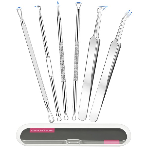 Blackhead Remover Tool Set: 6 PCS Curved Tweezer Blackhead Removal