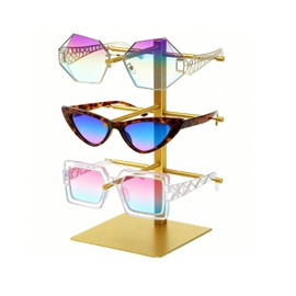 KMtilsh 3-Tier sunglass display stand Removable sunglass organizer Gold