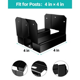 6 PCS 4x4 Black Galvanized Post Base Steel Inter 3.5x3.5 Wood to Concrete Adjustable Post Anchor with 1" Standoff for Deck Patio Gazebo Pergola