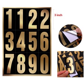 Tenare 16 Sets Number Stickers Reflective Mailbox Numbers Vinyl Waterproof Decals for Residence Signs Door Trucks Address 0-9(3 Inch,Gold in Black)