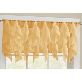 Sweet Home Collection Veritcal Kitchen Curtain Sheer Cascading Ruffle Waterfall Window Treatment-Choice of Valance, 24" or 36" Teir, and Kit, Camel