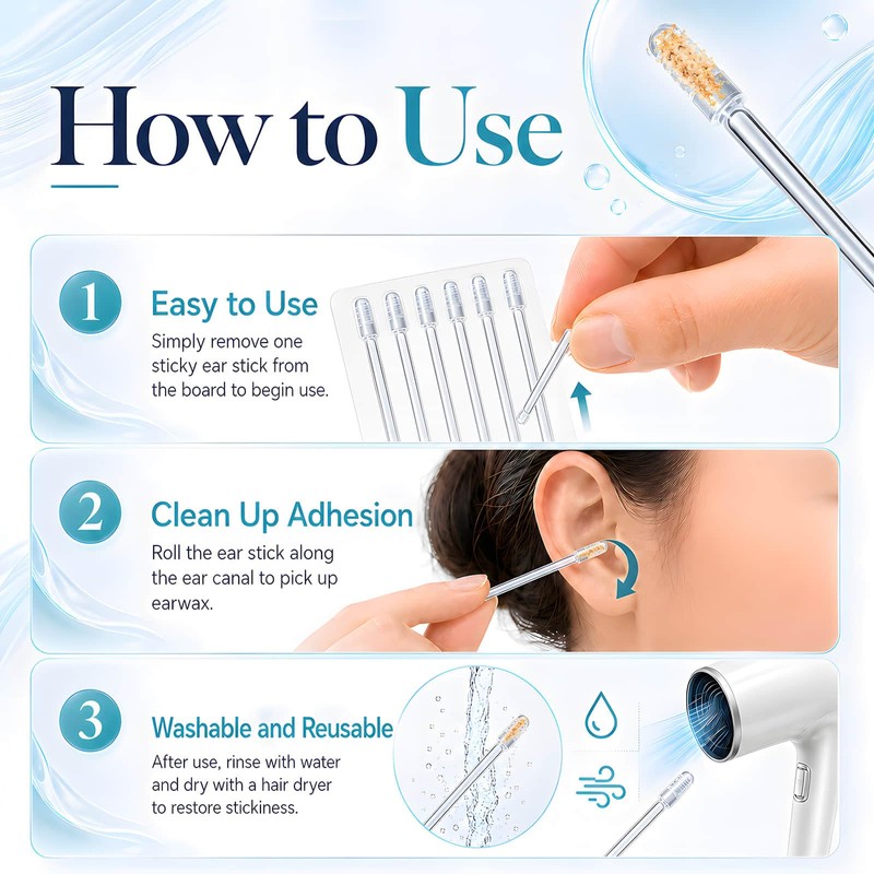 Sticky Ear Cleaning Stick,Sticky Ear Cleaners for Adults,Reusable Ear Cleaner