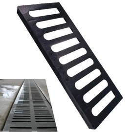 MASSLUNT Cast Iron Drain Grate, 20x8 Outdoor Drain Cover, B Class Sewer Grate, Durable Heavy Duty Channel Grate, Black Rectangle Drainage Grate for Driveway, Concrete, Yard, Garage (19.7x7.9)