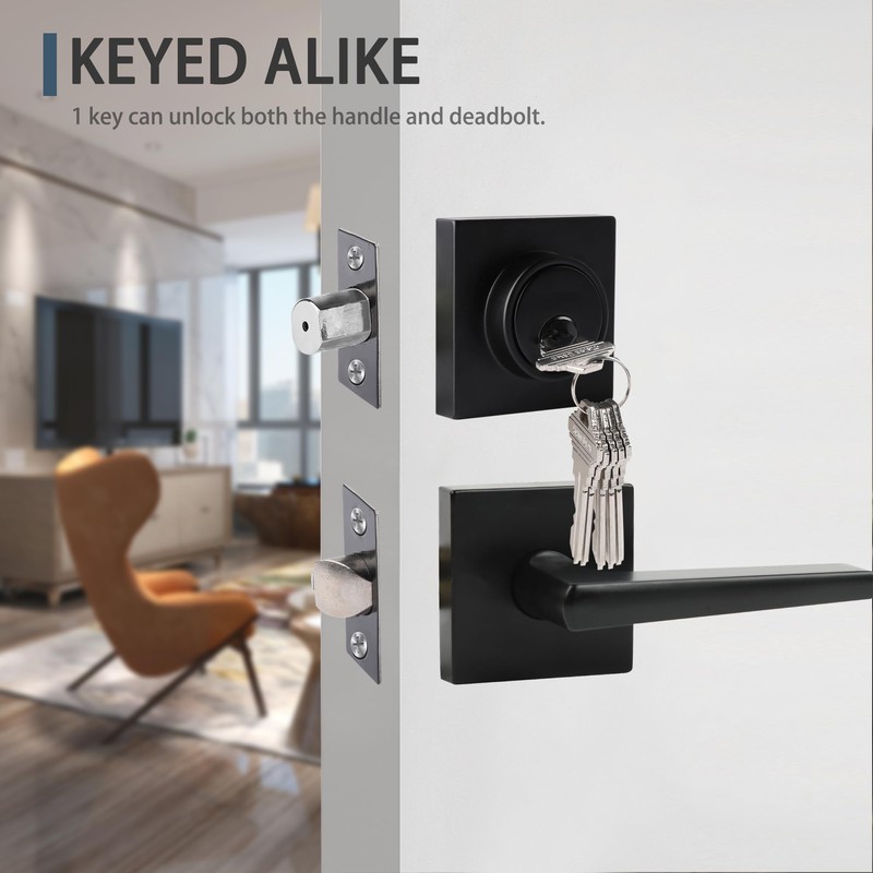 Black Front Door Handle and Deadbolt Set,Door Handles Interior，Front Door