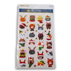 Christmas Cats and Stars Puffy Foil Stickers for Crafts, Cardmaking, Scrapbooks & More – 32 Pc