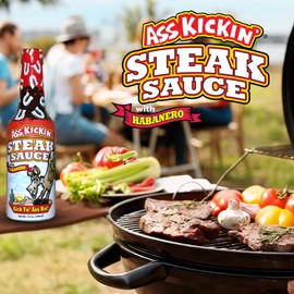 Ass Kickin' Spicy Steak Sauce with Habanero 10 oz. Premium Gourmet Steak Sauce with Hot Pepper Perfect for Hot Sauce Fans Try if You Dare!
