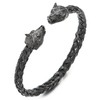 COOLSTEELANDBEYOND Mens Wolf Head Bracelet Steel Braided Cable Bangle Cuff