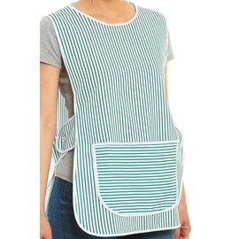 ER Direct Womens Home Work Kitchen Catering Cleaning Bar Plus Size Plain Coloured Large Pocket Side Fastening Tabard Apron (Stripes - Green, L)