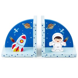 Mousehouse Gifts Wooden Children's Bookends for Boys or Girls Nursery or Bedroom (Blue Rocket)