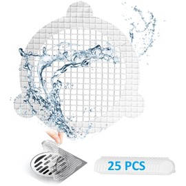 AMAZOPEN Disposable Shower Drain Hair Catcher (25 Packs) 3.94 Inches Round Disposable Sink Drain Strainer & Drain Covers | Round Mesh Disposable Hair Drain Stickers for Bathroom, Bathtub & Kitchen