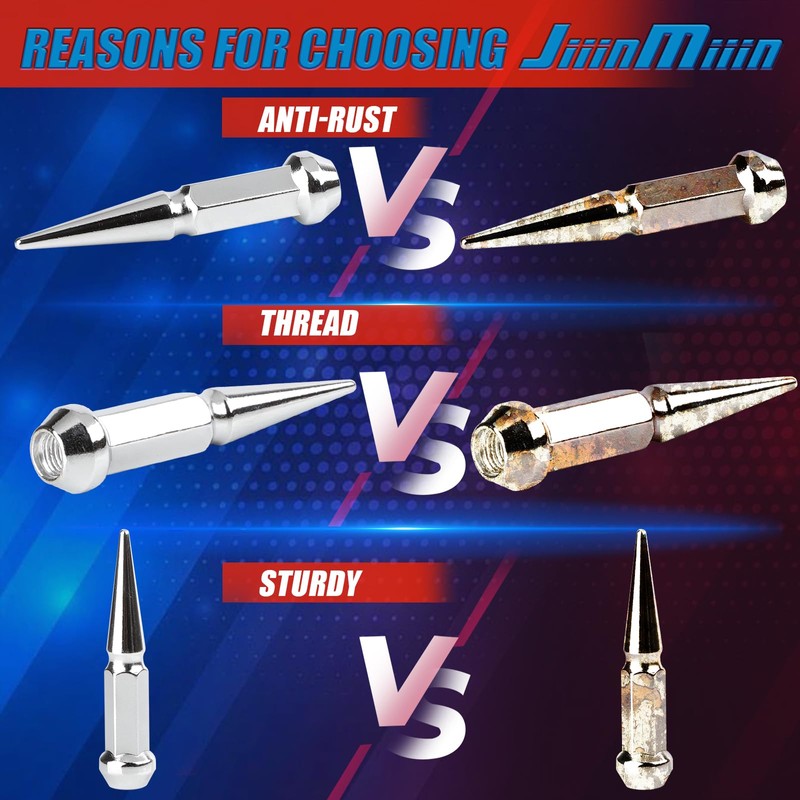 JiiinMiiin M10x1.25 Long Steel Spike Lug Nuts, Thread Pitch 10x1.25,