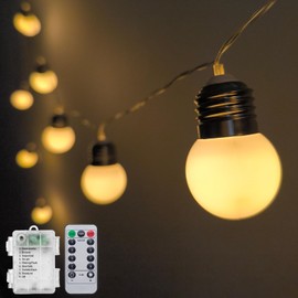 Globe String Lights Battery Operated 11.9Ft Marquee Letter Lights 12 LED Light Bulbs with Timer, Indoor Outdoor G40 String Light for Party Bedroom Marquee Letters Numbers Christmas Camping Decor