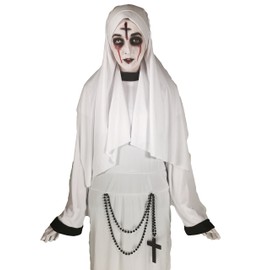Rubber Johnnies Sinister Sister Nun COSTUME White Scary Mary Fancy Dress (One size 8-10) Adult Ladies