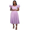 AOMEI Women's Light Purple Square Collar Ruffles Sleeve Pleated Elegant
