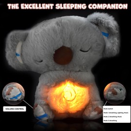 CARROUSEL Relief Koala, Breathing Teddy Bear for Anxiety, Baby Toys 0 3 6 9 12 Months Anxiety Bear Sleeping Otter Plush with Music and Light, Baby Essentials for Newborn New Baby Boy Girl Gifts